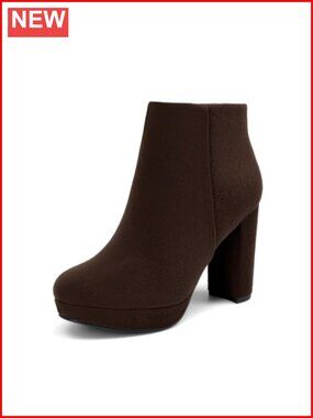Chunky Block Heel Ankle Boots, Platform, Non-Slip Outsole, Inside Zipper
